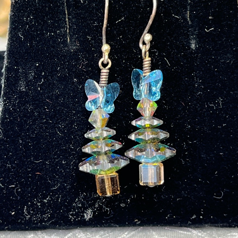 Blue and Silver Butterfly Tree Earrings